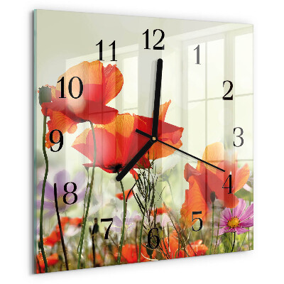 Square wall clock Poppies