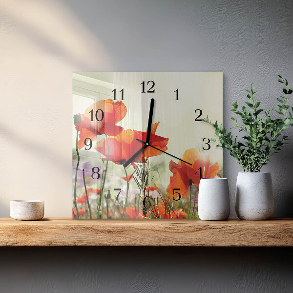 Square wall clock Poppies