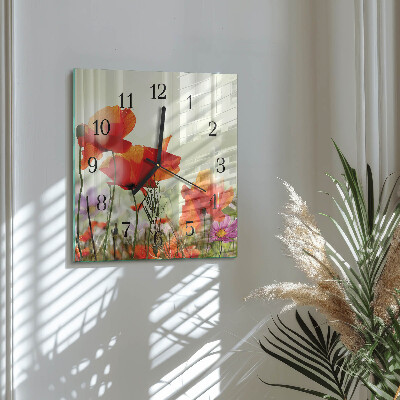 Square wall clock Poppies