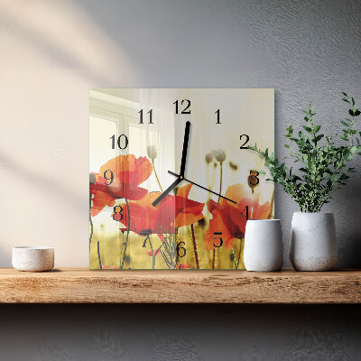 Square wall clock Poppies