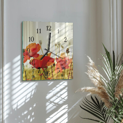 Square wall clock Poppies