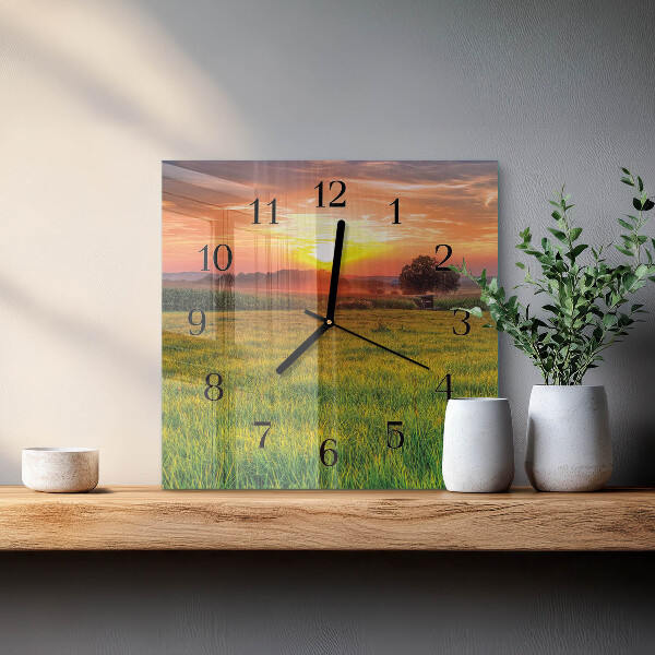 Square wall clock Landscape Meadow