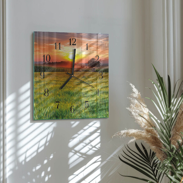 Square wall clock Landscape Meadow