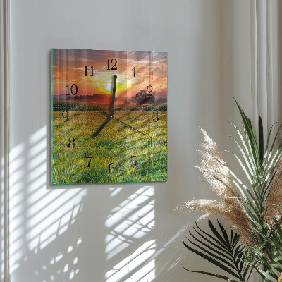 Square wall clock Landscape Meadow