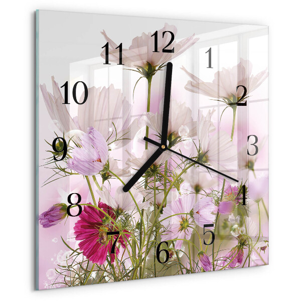 Square wall clock Cosmos Flowers
