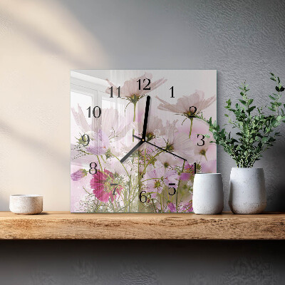 Square wall clock Cosmos Flowers