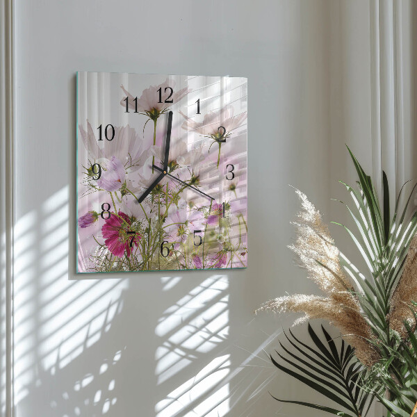 Square wall clock Cosmos Flowers