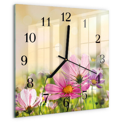 Square wall clock Cosmos Flowers