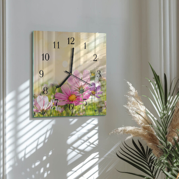 Square wall clock Cosmos Flowers
