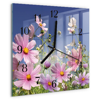 Square wall clock Cosmos Flowers