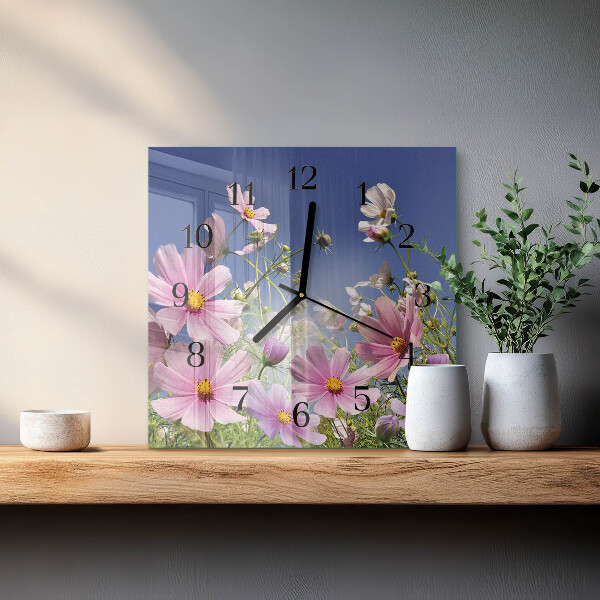 Square wall clock Cosmos Flowers