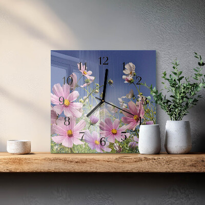 Square wall clock Cosmos Flowers