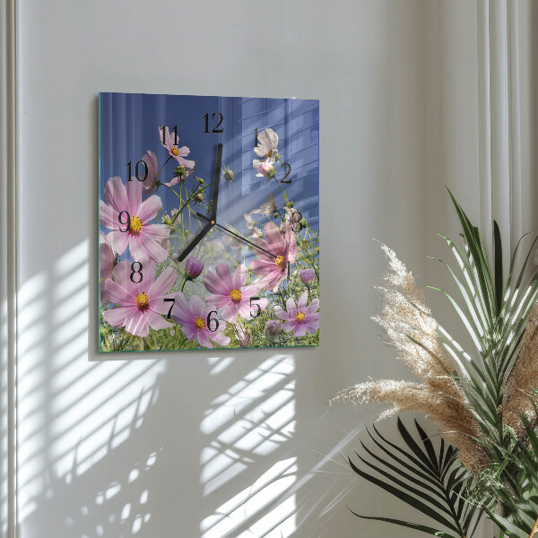 Square wall clock Cosmos Flowers