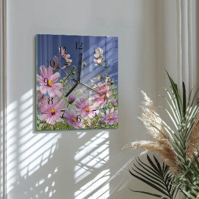 Square wall clock Cosmos Flowers