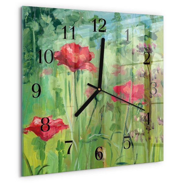 Square wall clock Poppies
