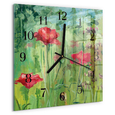 Square wall clock Poppies