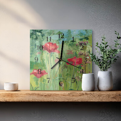 Square wall clock Poppies