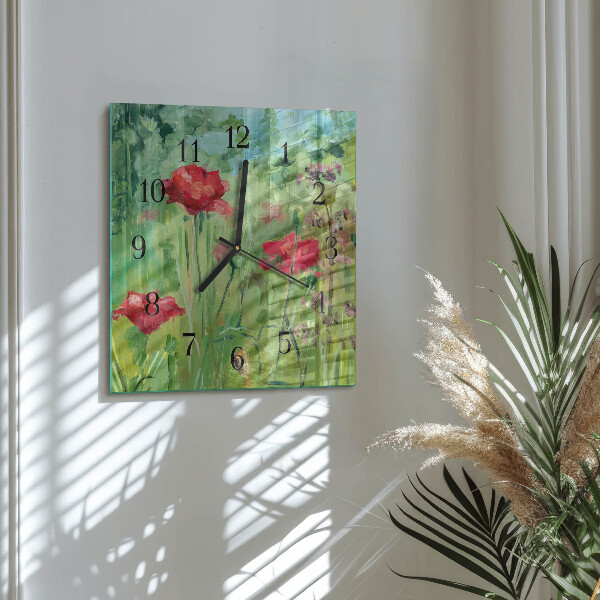 Square wall clock Poppies