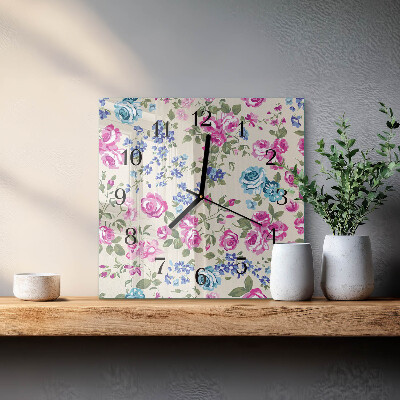 Square wall clock Roses