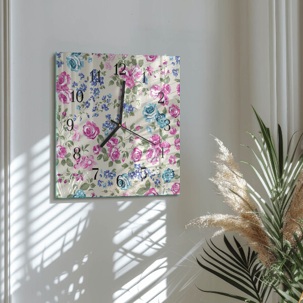Square wall clock Roses