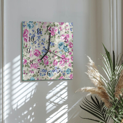 Square wall clock Roses