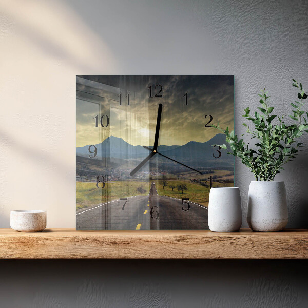 Square wall clock Path Mountains