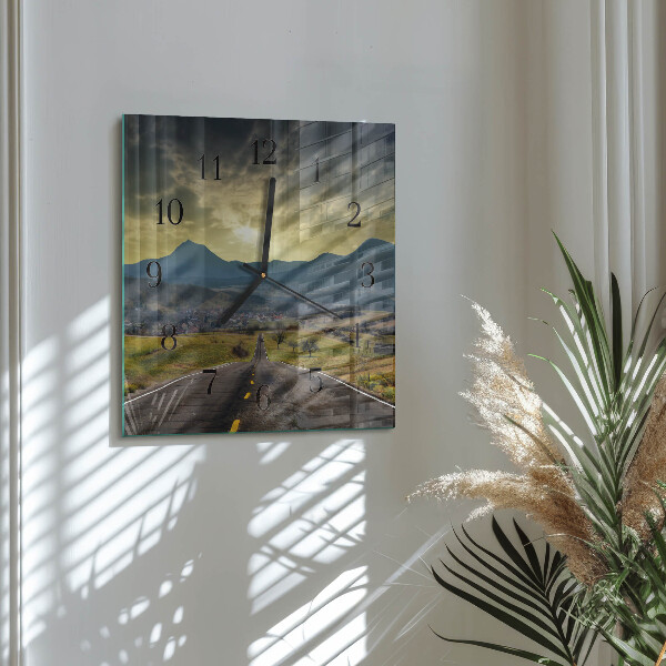 Square wall clock Path Mountains