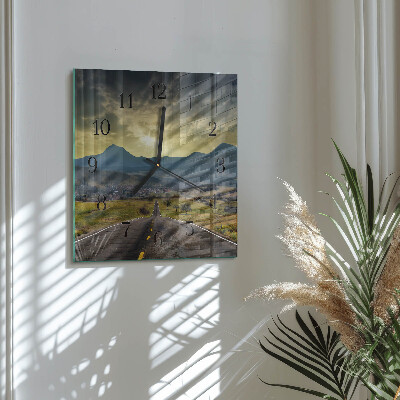 Square wall clock Path Mountains