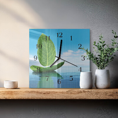 Square wall clock Leaves