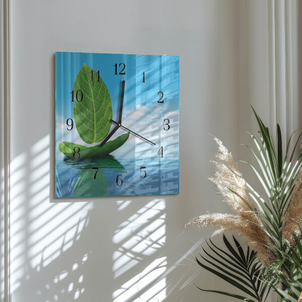 Square wall clock Leaves