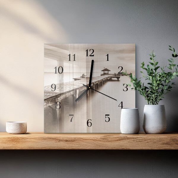 Square wall clock Wooden Bridge