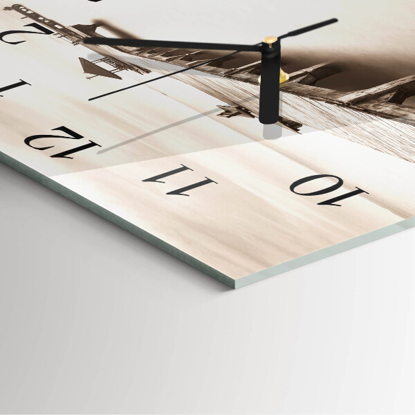 Square wall clock Wooden Bridge