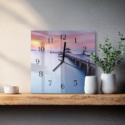 Square wall clock Wooden Bridge