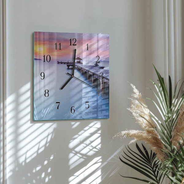 Square wall clock Wooden Bridge