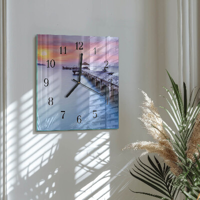 Square wall clock Wooden Bridge