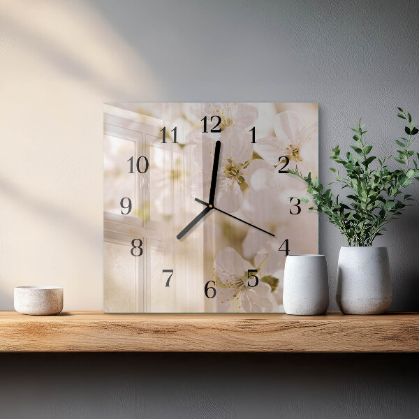 Square wall clock Flowers