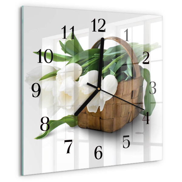 Square wall clock Basket of Tulips