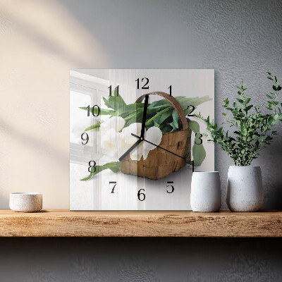 Square wall clock Basket of Tulips