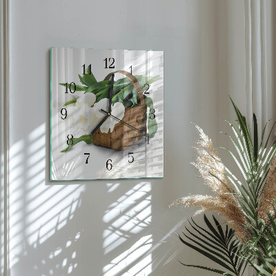 Square wall clock Basket of Tulips