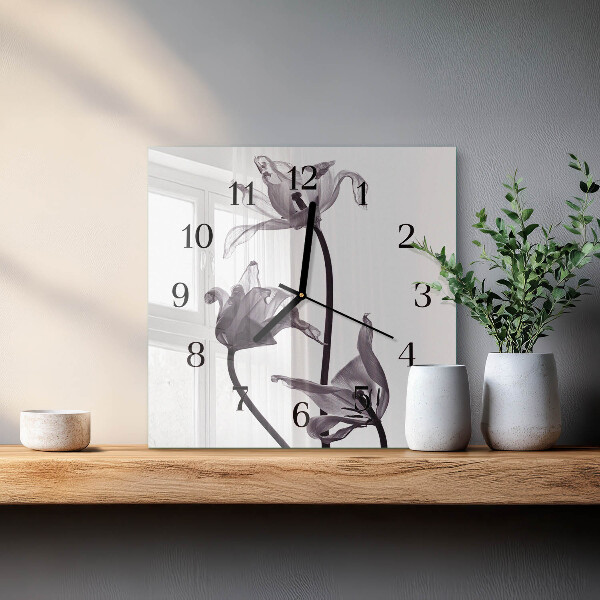 Square wall clock Flowers