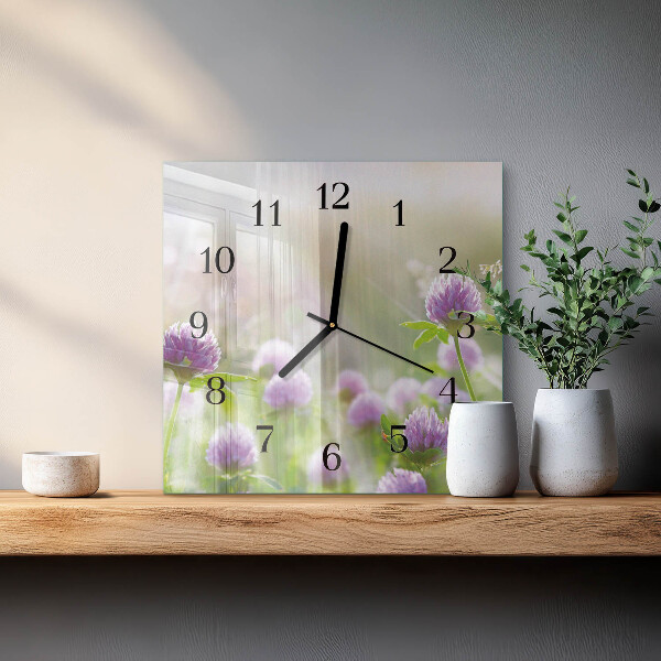 Square wall clock Flowers