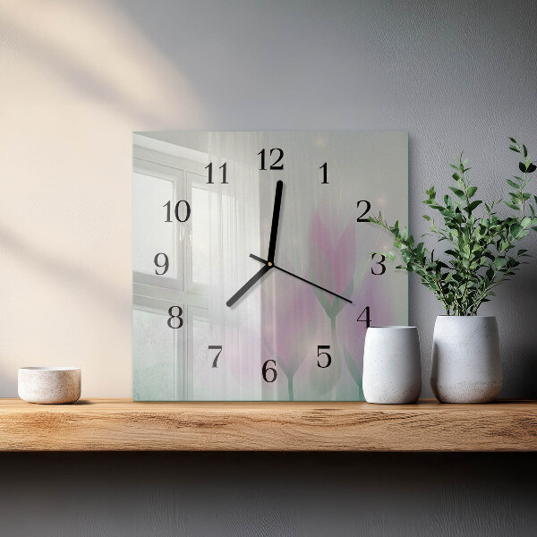 Square wall clock Flowers