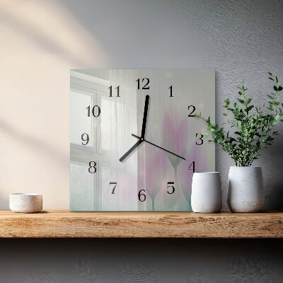 Square wall clock Flowers