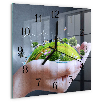 Square wall clock Hand Earth