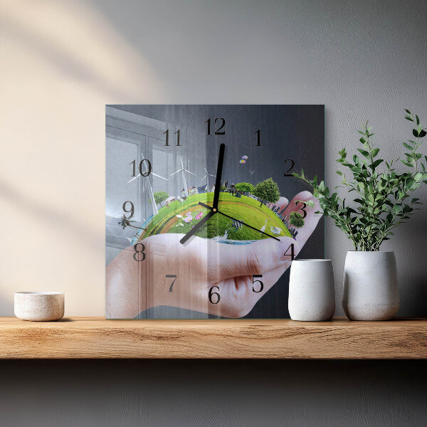 Square wall clock Hand Earth