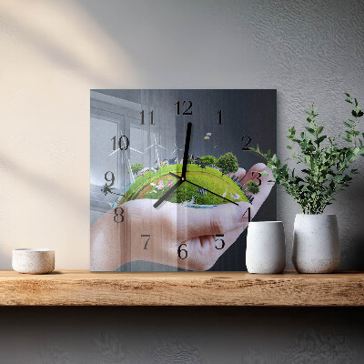 Square wall clock Hand Earth