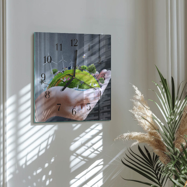 Square wall clock Hand Earth