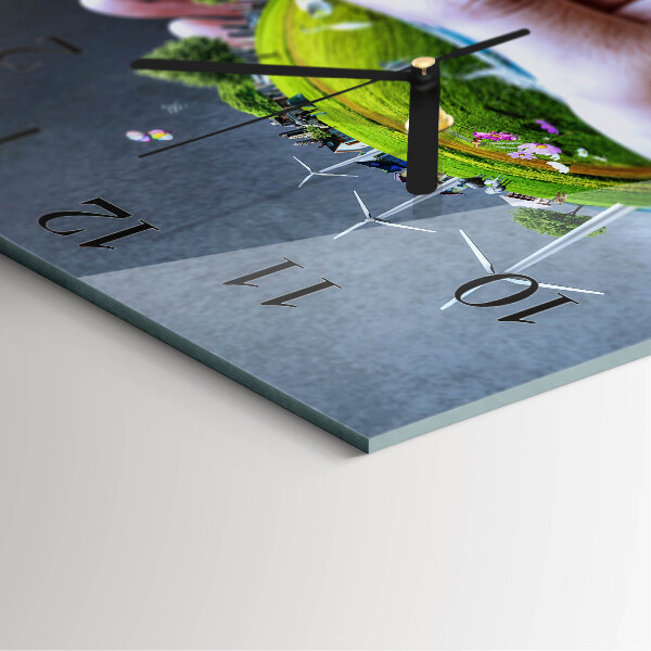 Square wall clock Hand Earth