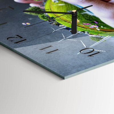 Square wall clock Hand Earth