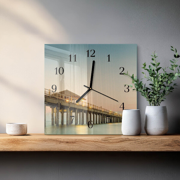 Square wall clock Wooden Walkway